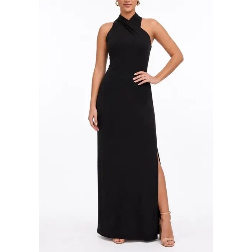 Rachel Rachel Roy Harold Halter Gown Black Sleeveless Maxi Dress Side Slit XL